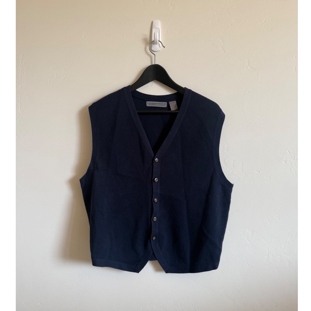 Le Collezioni Structure Mens Navy Blue 100% Cotton Button Front Sweater Vest L - Picture 1 of 4